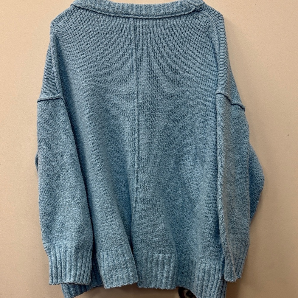 Free People Blue Brookside Tunic Oversized Scoop Neck Sweater Size Medium - Picture 8 of 10